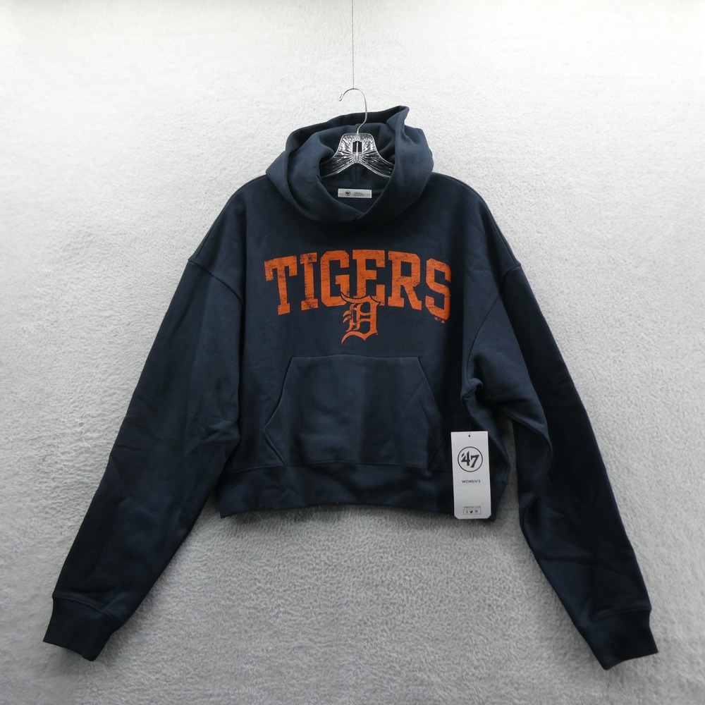 '47 Detroit Tigers Hoodie Womens Small Navy Blue MLB Cropped Pullover Sweatshirt